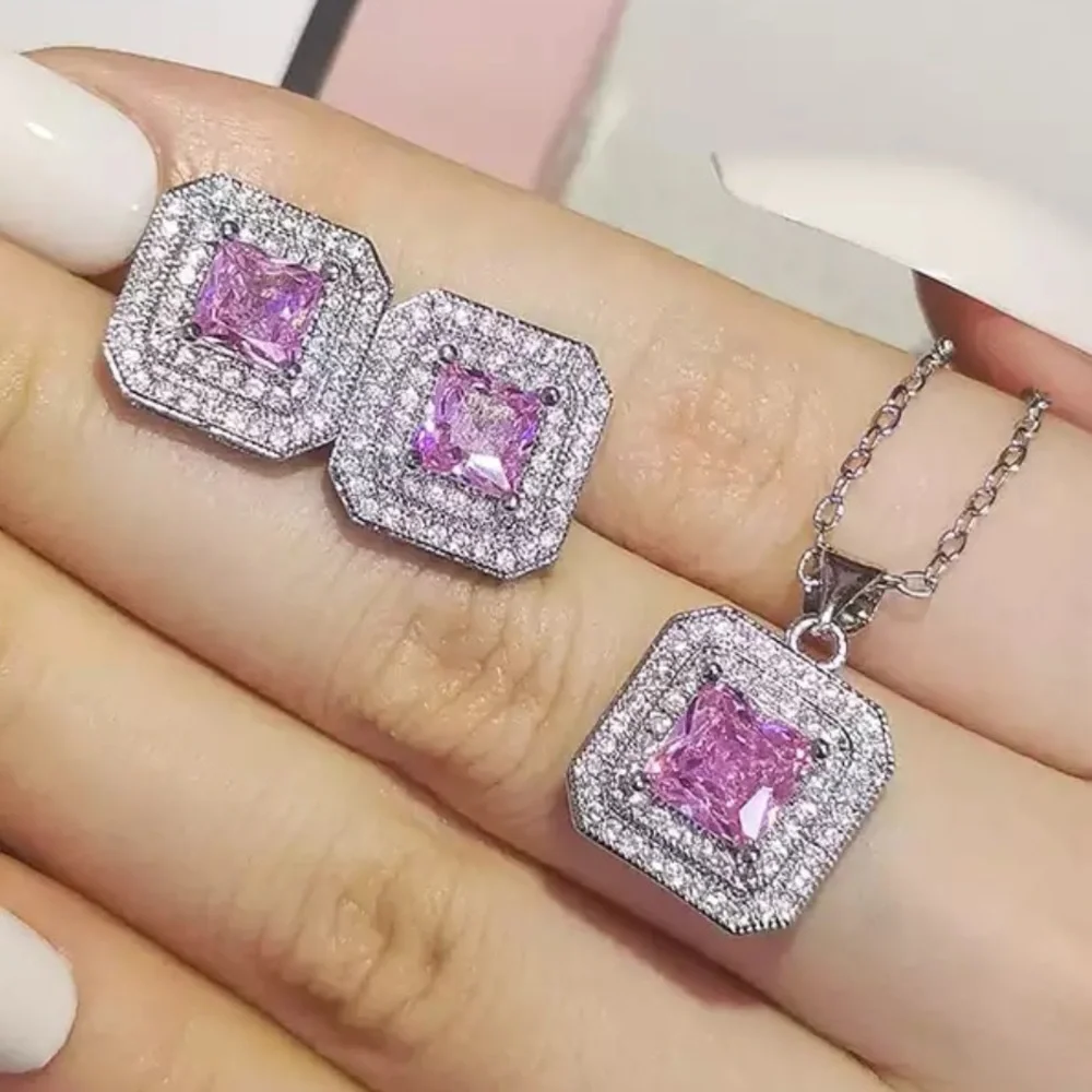 New 925 Silver Earrings&Necklace Sapphire Set - Picture 2 of 2